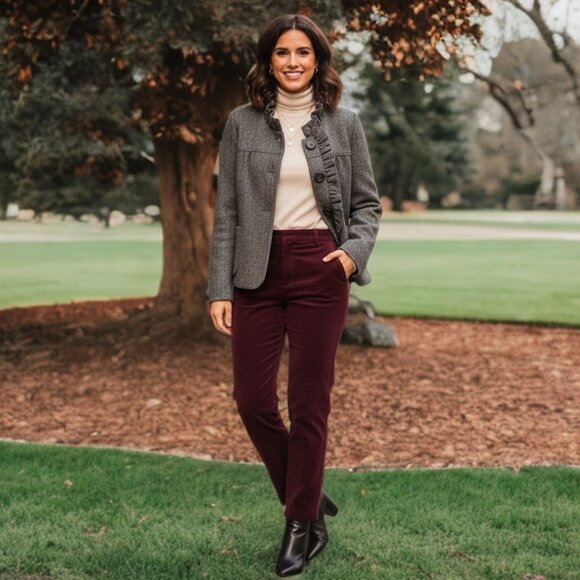 J.Crew Vintage Tweed Ruffle Wool Blazer Button Up Jacket Herringbone Lined 8 - Picture 3 of 12